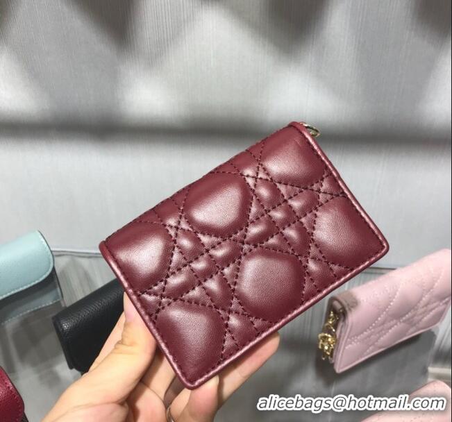 Hot Sell Dior Lady Cannage Lambskin Card Holder Wallet CD1066 Burgundy 2019