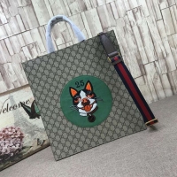 aaaaa Gucci GG Supreme Boston Terriers Bosco Tote Bag 450950 Green Patch 2018