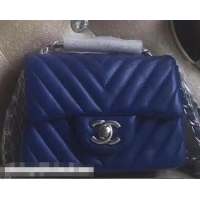 Good Product Chanel Chevron Lambskin Classic Flap Bag A1115 Blue With Sliver Hardware