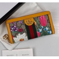 Low Price Gucci Ophidia GG Flora Zip Around Wallet 523154 Yellow 2019