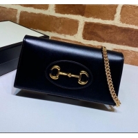 Luxury Gucci Horsebit 1955 Leather Wallet with Chain WOC ‎621892 Black 2020