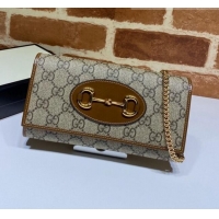 Top Quality Gucci Horsebit 1955 GG Canvas Wallet with Chain WOC ‎621888 Brown 2020