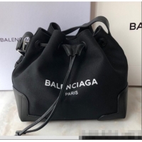 Low Cost Balenciaga canvas navy cabas marble bucket drawstring bag B46253 black