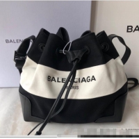 Luxury Cheap Balenciaga canvas navy cabas marble bucket drawstring bag B46253 black＆white