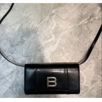 Ladies Cheapest Balenciaga Hourglass Leather Wallet Crossbody Bag B62313 Black/Silver 2020