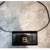 Good Looking Balenciaga Hourglass Leather Wallet Crossbody Bag B62313 Black/Gold 2020