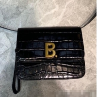 Best Quality Balenciaga B. Croco Embossed Leather Mini Crossbody Bag B71310 Black 2020