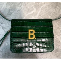Unique Grade Balenciaga B. Croco Embossed Leather Mini Crossbody Bag B71310 Green 2020