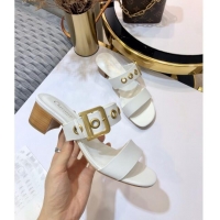 Grade Design Dior Eyelet Calfskin Slide Sandals Heel 45mm CD1328 White 2020