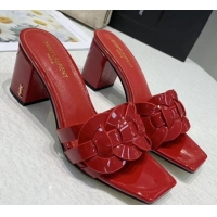 New Design Saint Laurent Patent Leather Slide Sandal With 6.5cm Heel Y42017 Red 2020