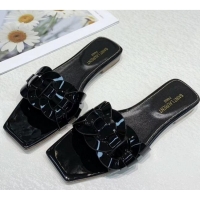  ​Low Price Saint Laurent Patent Leather Flat Sandal Y42024 Black 2020