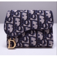 New Fashion Dior Saddle Small Wallet in Blue Oblique Jacquard Canvas CD2738