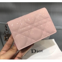 Top Quality Dior Lady Cannage Patent Leather Card Holder Wallet CD1060 Pink 2019