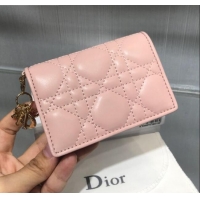 Top Quality Dior Lady Cannage Patent Leather Card Holder Wallet CD2403 Light Pink 2019