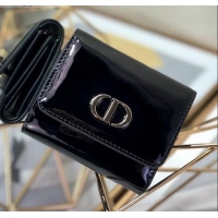 Top Quality Dior Medium 30 Montaigne Lotus Patent Leather Wallet CD1751 Black 2019