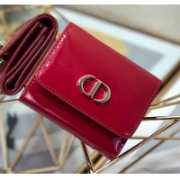 Cheapest Dior Medium 30 Montaigne Lotus Patent Leather Wallet CD1751 Red 2019