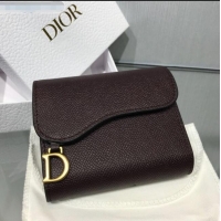 Top Design Dior Saddle Grained Calfskin Mini Flap Wallet CD1311 Dark Brown 2019