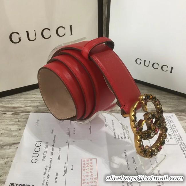 Good Looking Gucci Leather belt with crystal Double G buckle 480199 red