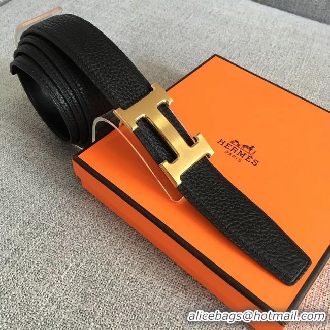 Crafted Hermes original togo 2 belt buckle & Reversible leather strap 32 mm H06454 black gold plated metal