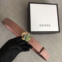 Popular Style Gucci Leather belt with tiger head 543152 pink