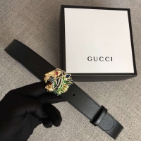 Duplicate Gucci Leather belt with tiger head 543152 black