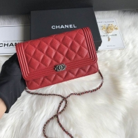 Top Quality Chanel Grained Leather Boy Wallet On Chain WOC Bag A80287 Red Silver