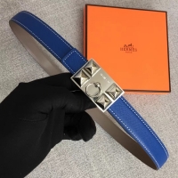 Stylish Hermes Collier de Chien belt buckle & Reversible leather strap 24 mm H0521 blue