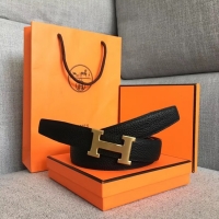 Crafted Hermes original togo 2 belt buckle & Reversible leather strap 32 mm H06454 black gold plated metal