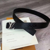 Most Popular Louis Vuitton SPREME 40mm Black Epi Leather Belt M5897 Silver