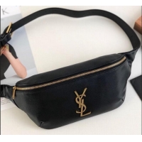 Good Product Saint Laurent Classic Monogram Belt Bag in Grain Leather 589959 Black/Gold 2019