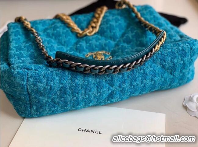 Best Price Chanel 19 Tweed Large Flap Bag AS1161 Blue 2019