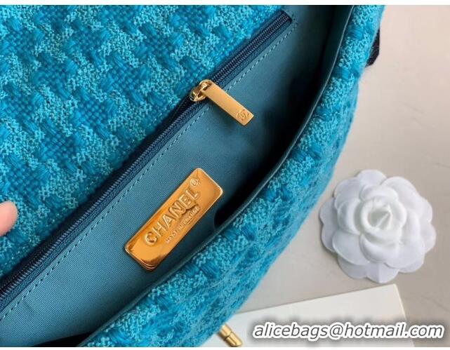 Best Price Chanel 19 Tweed Large Flap Bag AS1161 Blue 2019