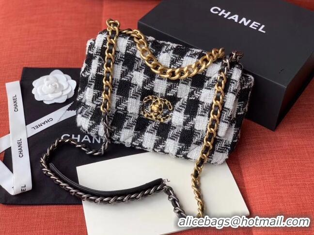 Low Price Chanel 19 Tweed Small Flap Bag Black/White AS1160 2019