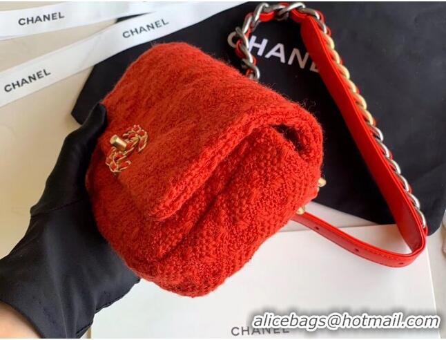 Low Cost Chanel 19 Tweed Flap Waist Bag/Belt Bag AS1163 Red 2019