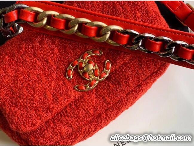 Low Cost Chanel 19 Tweed Flap Waist Bag/Belt Bag AS1163 Red 2019