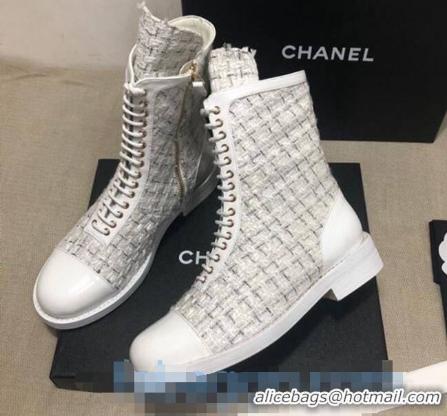 Top Design Chanel Checked Tweed Ankle Boots G36209 Gray 2020