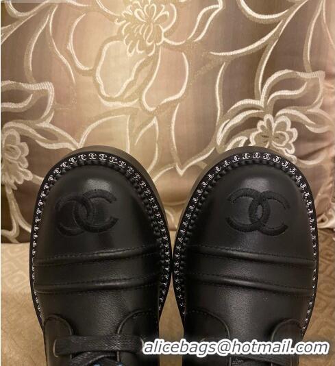 Cheapest Chanel Calfskin Embroidered CC Ankle Boots with CC Chain Charm C2933 Black 2020