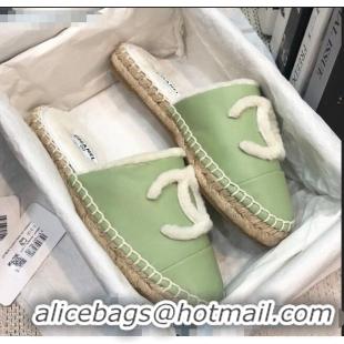 Buy Cheap Chanel Lambskin Wool CC Espadrilles Mules C0915 Green 2020