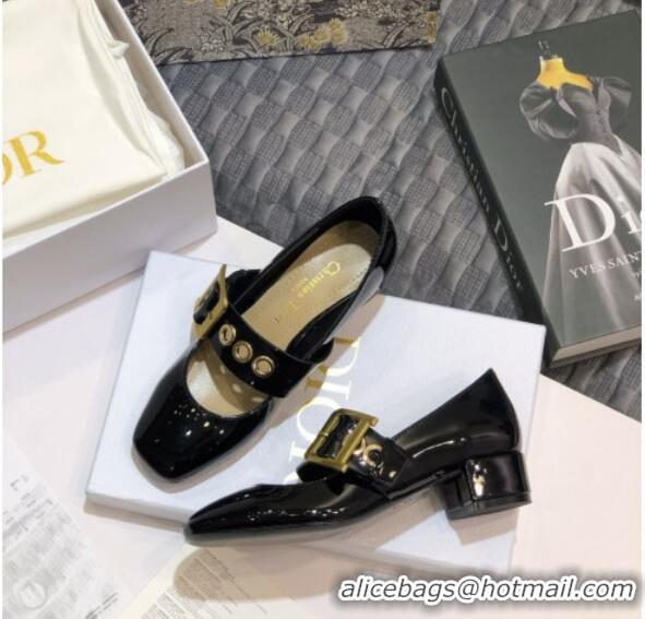 Stylish Dior J'Adior Patent Calfskin Mary Jane Pumps with Metal Buckle 92513 Black 2020
