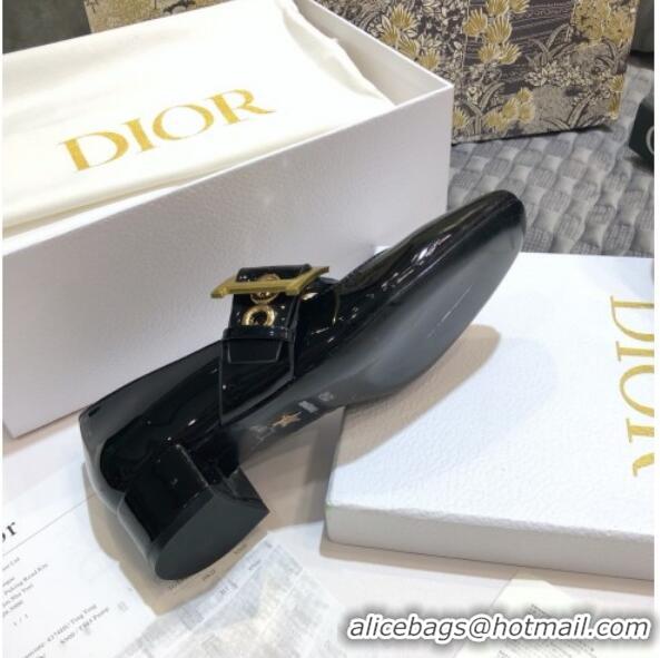 Stylish Dior J'Adior Patent Calfskin Mary Jane Pumps with Metal Buckle 92513 Black 2020