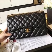 Top Quality Chanel Jumbo Double Flaps Bags Black Original Sheepskin Leather A36097 Gold 