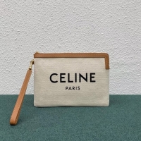 Classic Hot Celine CLUTCHES LARGE POUCH IN COTTON WITH CELINE PRINT AND CALFSKIN 100672 BROWN