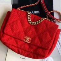 Good Product Chanel 19 Tweed Maxi Flap Bag AS1162 Red 2019