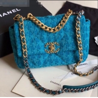 Unique Grade Chanel 19 Tweed Small Flap Bag AS1160 Blue 2019