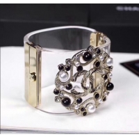Low Cost Chanel Resin CC Bloom Crystal Cuff Bracelet CC1635 Black 2019