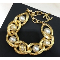 Best Product Chanel Vintage Metal Pearl Bracelet AB3147 2019