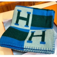 Charming Hermes Wool Cashmere H Checker Blanket 180x135cm 81630 Blue