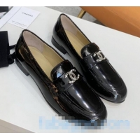 Promotional Chanel Patent Calfksin Crystal CC Loafers G36343 Black 2020