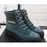 Super Quality Chanel Calfskin and Suede Lace-up Short Boots C82732 Green 2020