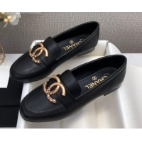 Wholesale Chanel Lambskin Metal CC Flat Loafers C2831 Black 2020